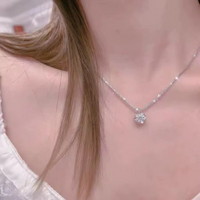 GRA Moissanite 6 Prong Pendant Necklace in S925 Sterling Silver for Women