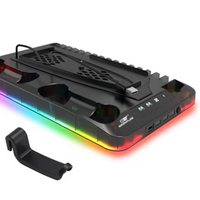 PS5/PS5 Slim/PS5 Pro Stand with Headphone Hook Cooling Stand & Controller Charging Station for PS5 With 3 Levels Cooling Fan