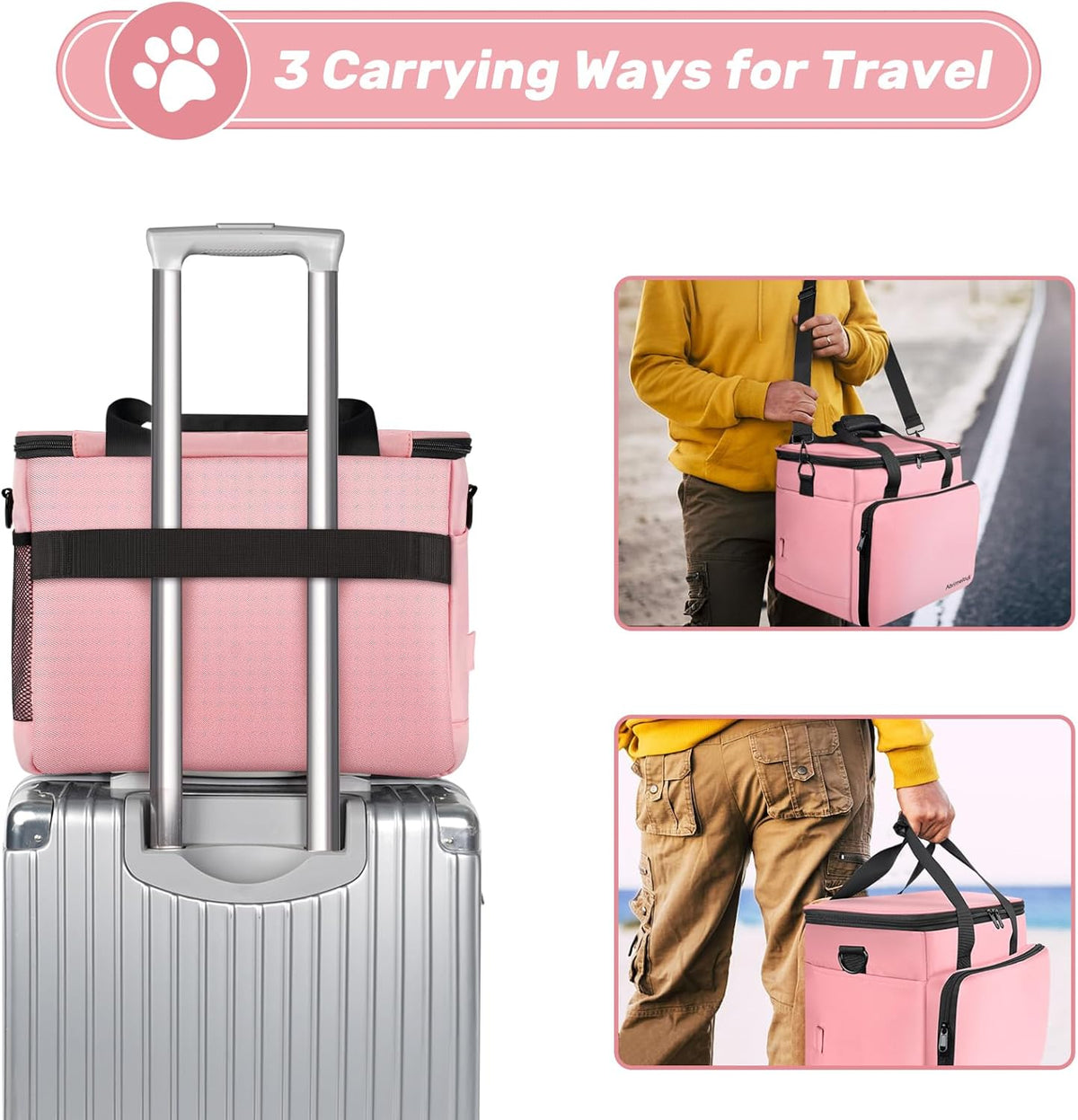 6 Set Dog Travel Bag, Large Pet Travel Kit for Supplies, Pink