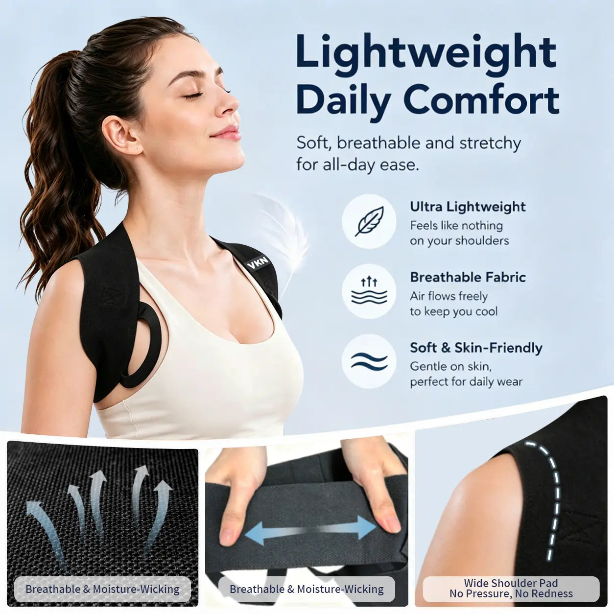 VKN Shoulder Straps - Posture Support Straps for Men & Women – Elastic Back Support, Straight Back Support, Use at Home or in Office (S-XXL)