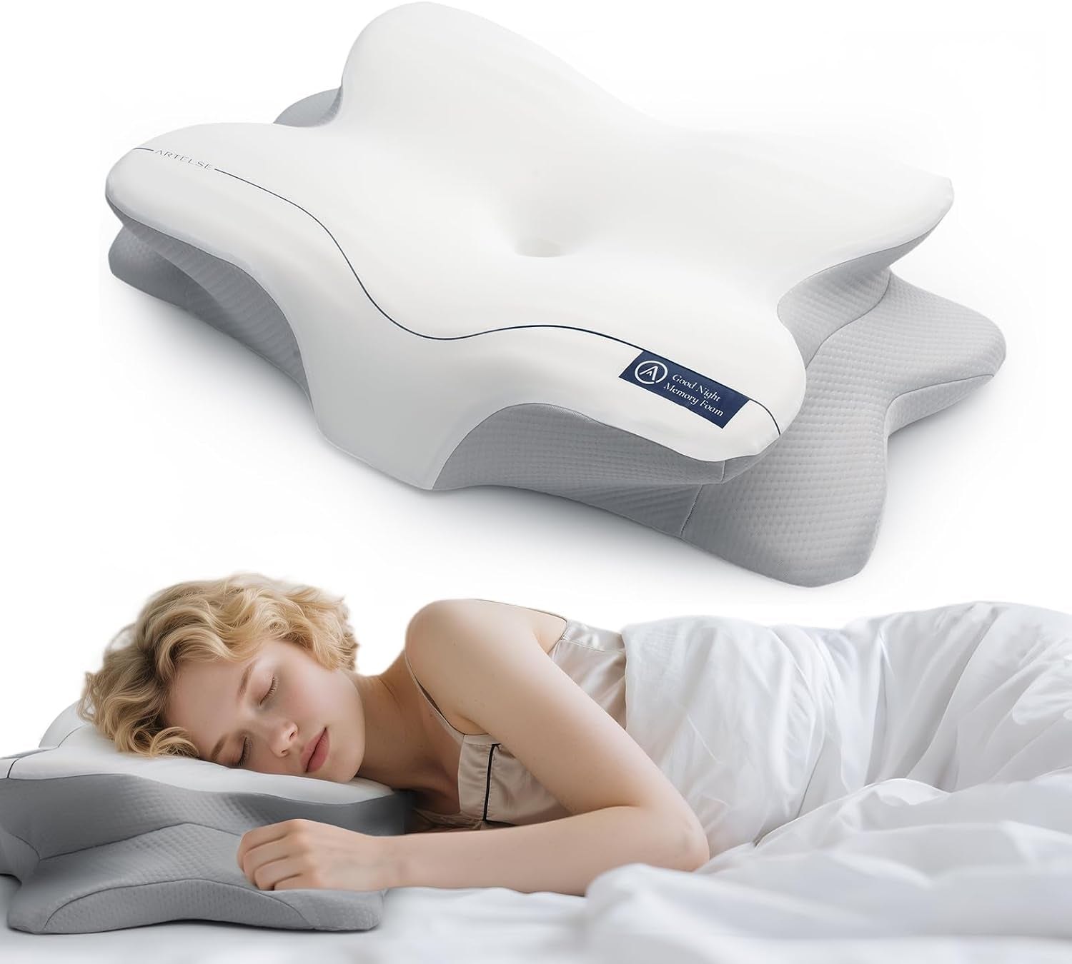 Cervical Neck Pillow for Side & Back Sleepers, Ergonomic Contour Memory Foam Pillow for Sleep Apnea & Neck Shoulder Pain Relief