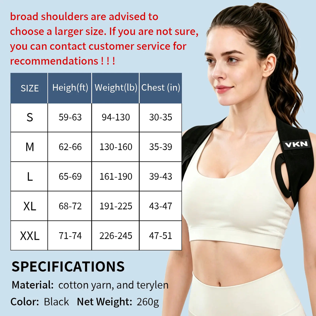 VKN Shoulder Straps - Posture Support Straps for Men & Women – Elastic Back Support, Straight Back Support, Use at Home or in Office (S-XXL)