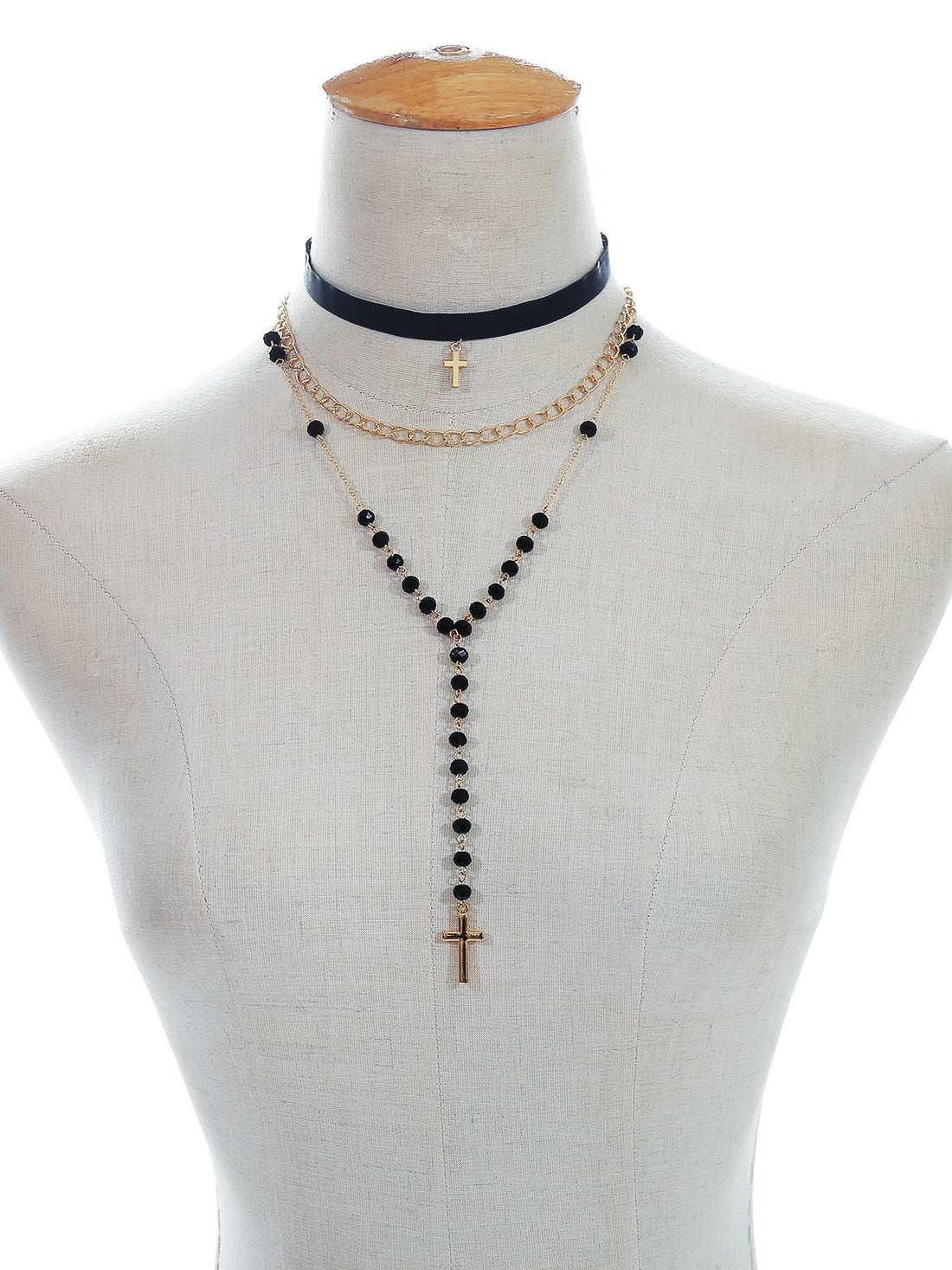 Multilayer cross clavicle necklace