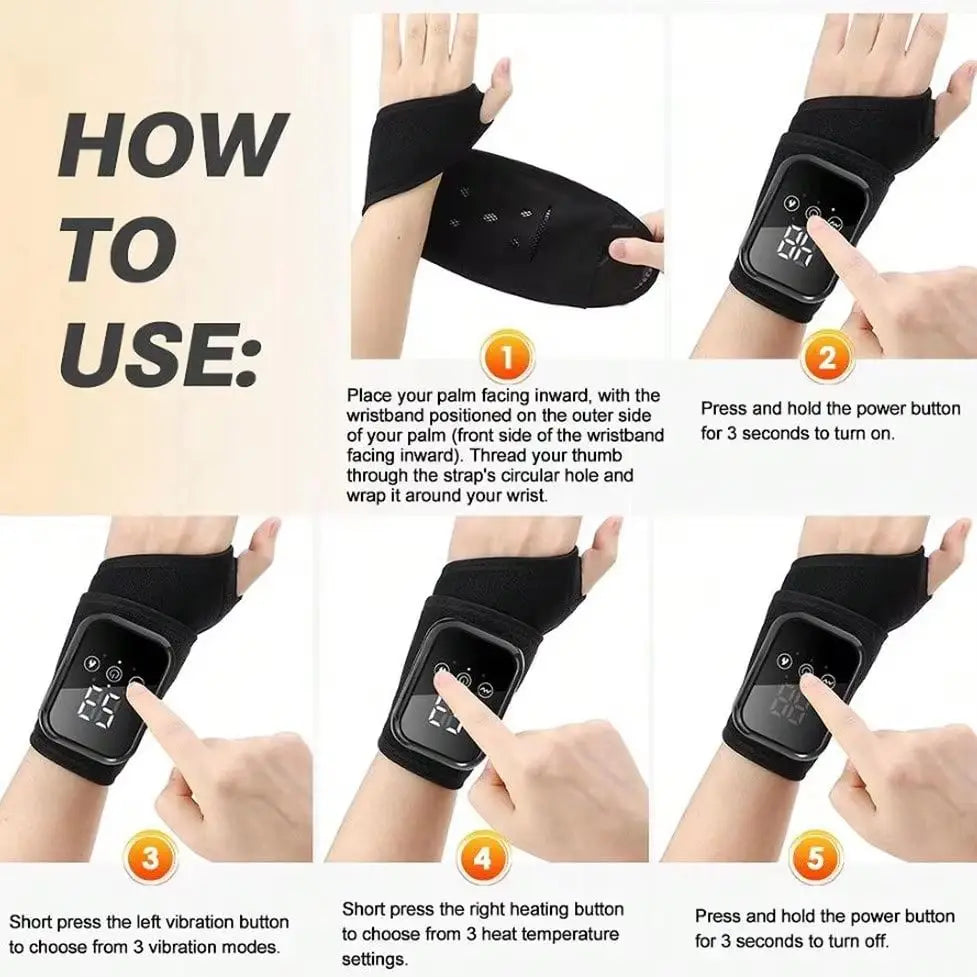 1Pc Rechargeable Wrist Heating Pad with Massage, 3 Temperature & 3 Vibration Levels Adjustable, for Wrist & Ankle Relaxation, Suitable for Home, Gift, Work, Travel, Left & Right Hand