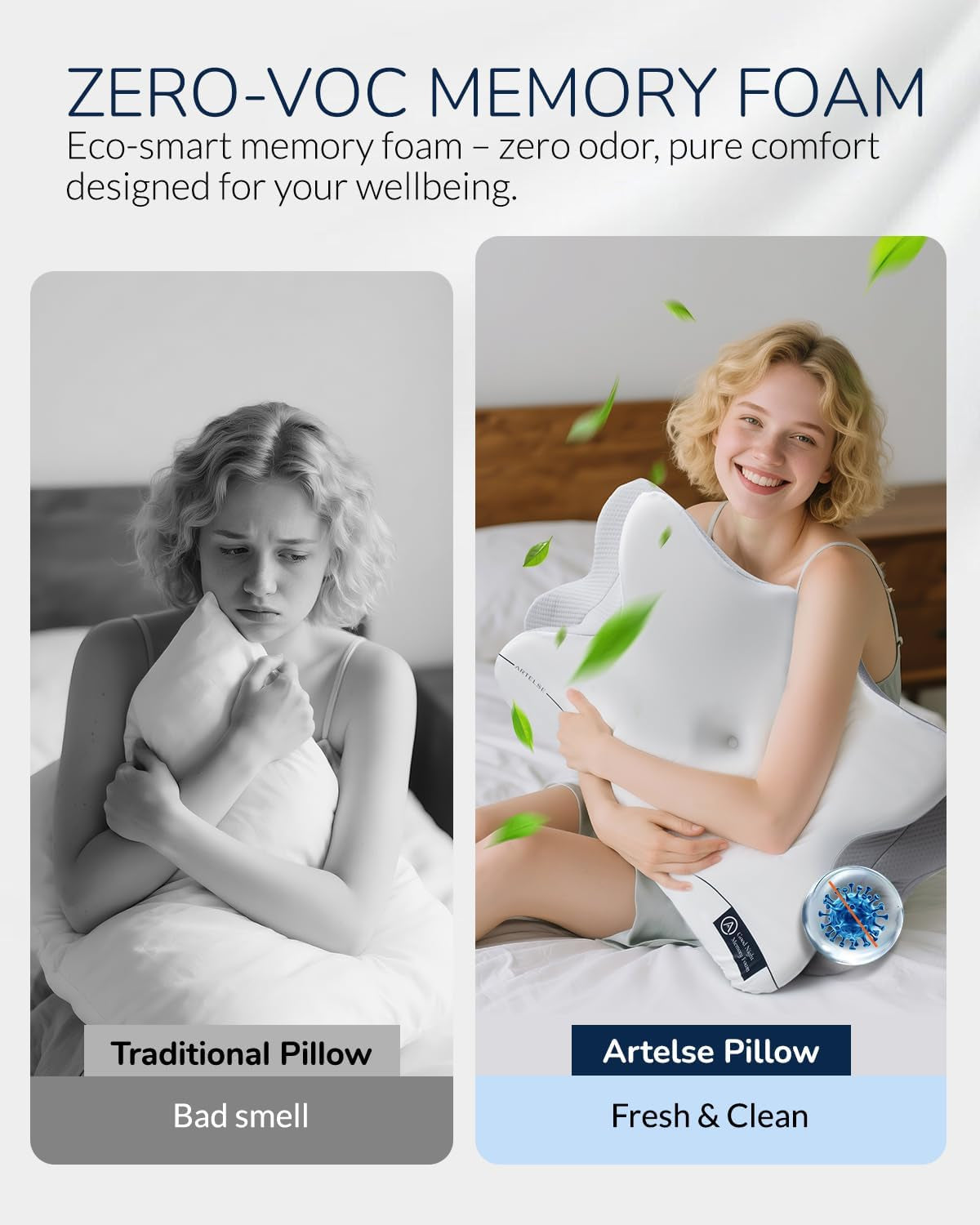 Cervical Neck Pillow for Side & Back Sleepers, Ergonomic Contour Memory Foam Pillow for Sleep Apnea & Neck Shoulder Pain Relief