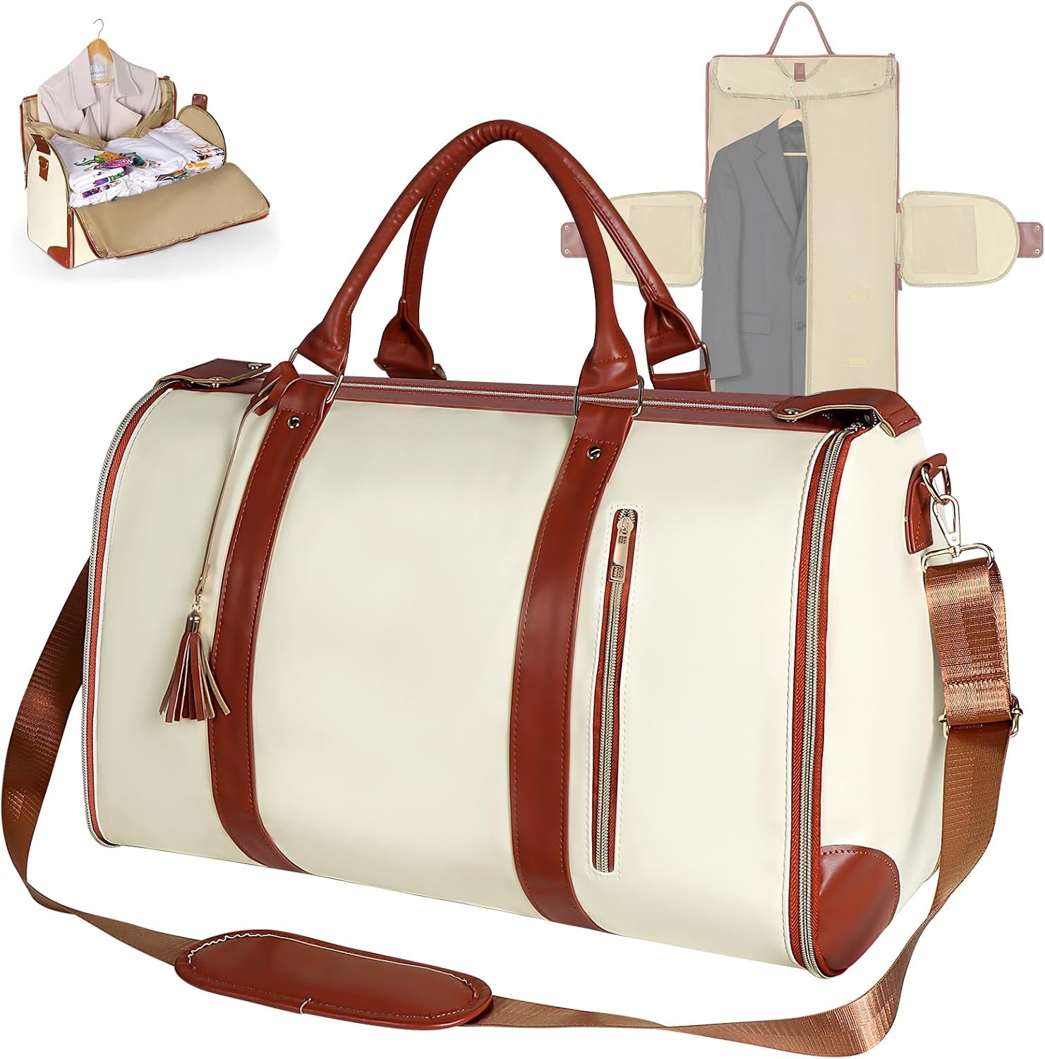 2-In-1 Convertible Garment Bags for Travel with Shoe Pouch, Beige