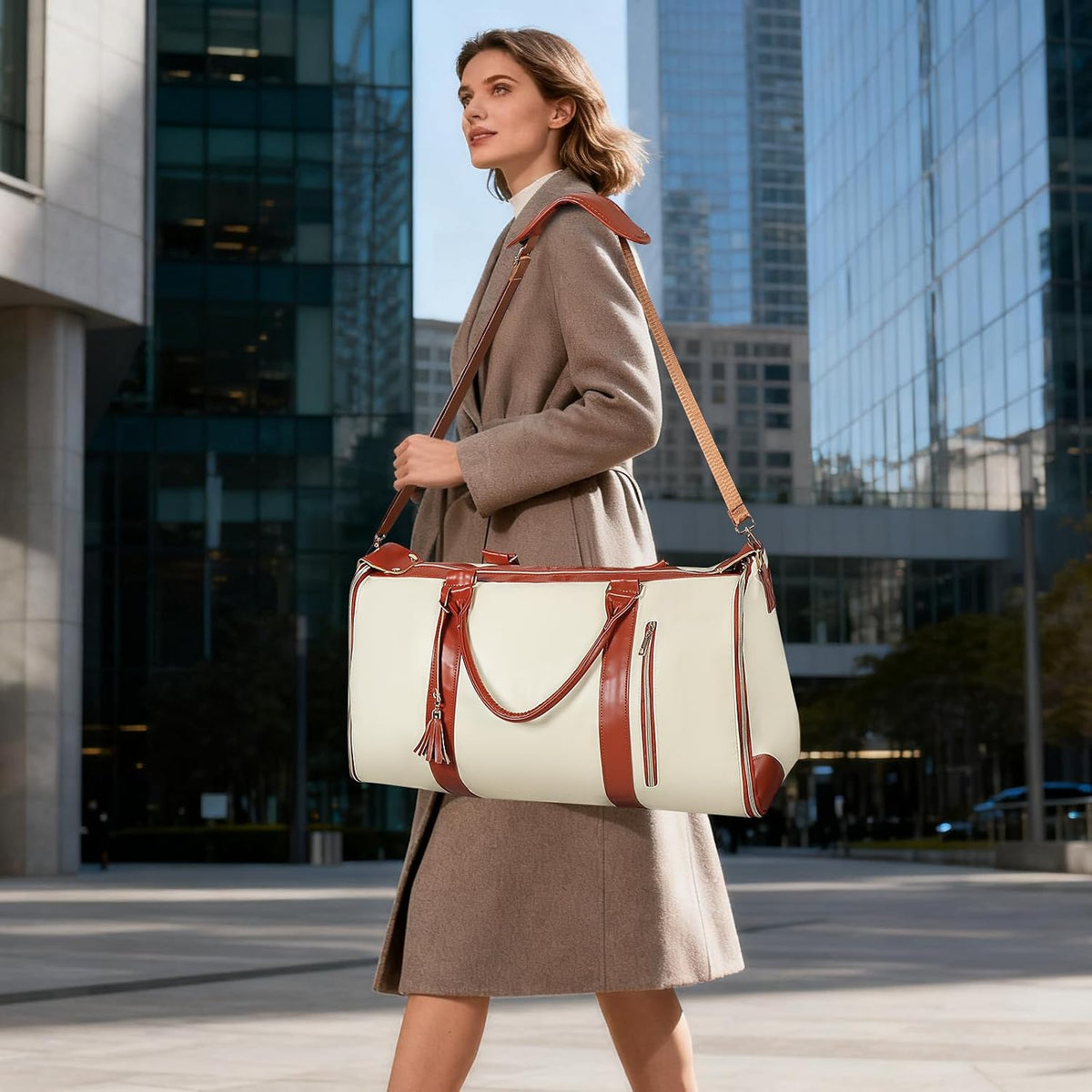 2-In-1 Convertible Garment Bags for Travel with Shoe Pouch, Beige