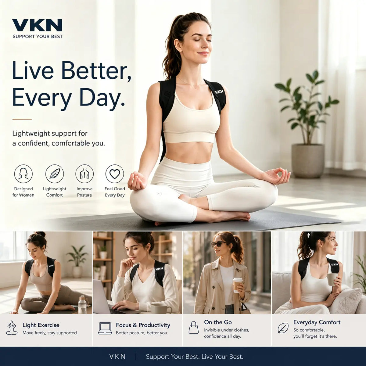 VKN Shoulder Straps - Posture Support Straps for Men & Women – Elastic Back Support, Straight Back Support, Use at Home or in Office (S-XXL)