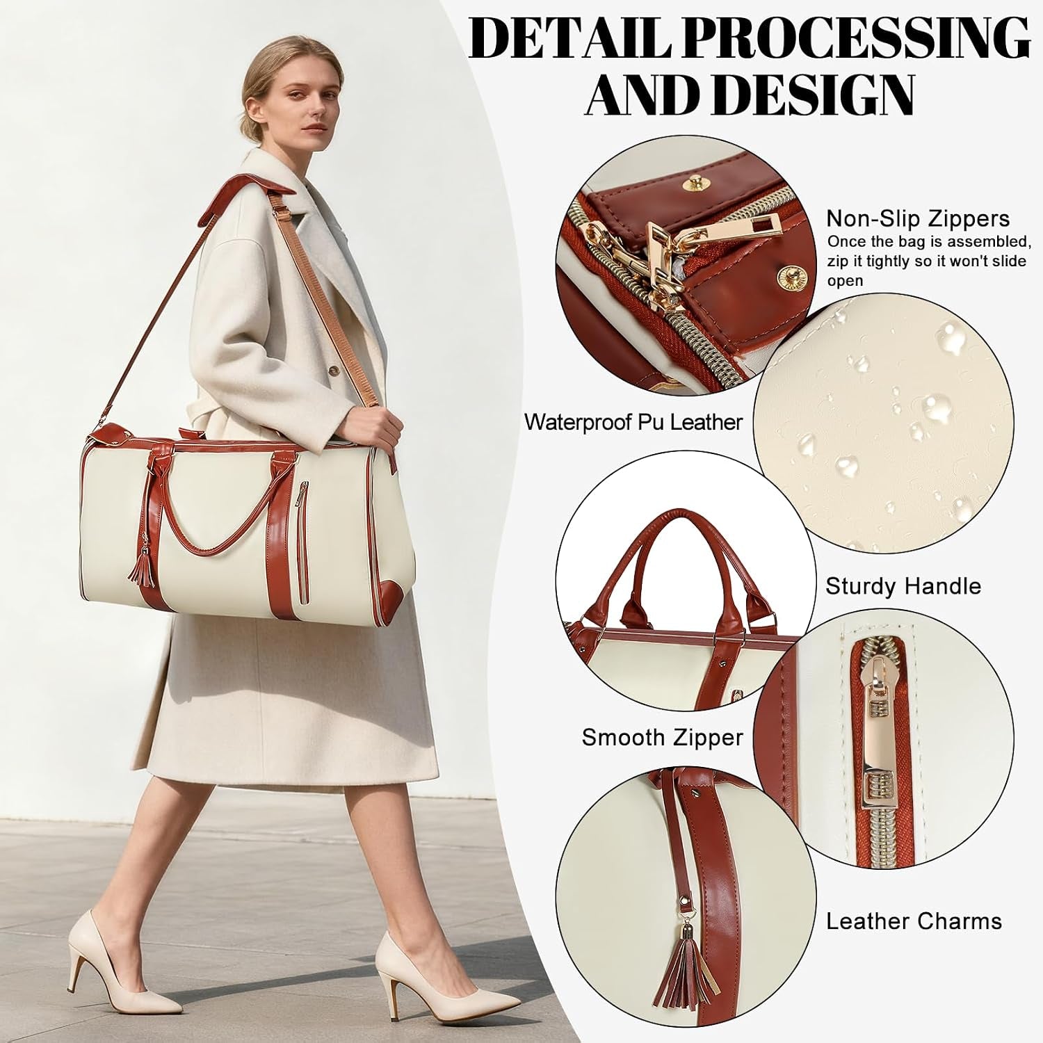 2-In-1 Convertible Garment Bags for Travel with Shoe Pouch, Beige