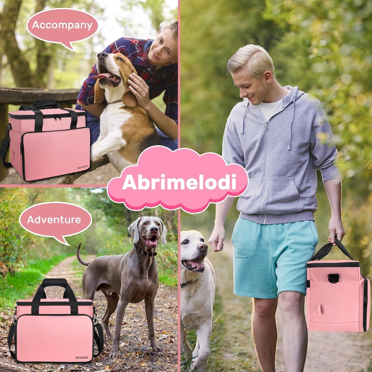 6 Set Dog Travel Bag, Large Pet Travel Kit for Supplies, Pink