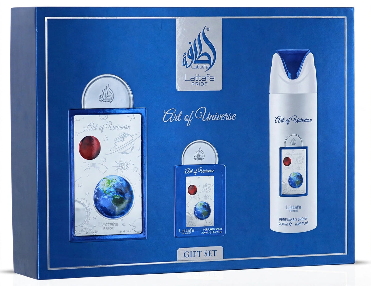 Lattafa Pride Art of Universe Unisex Gift Set – EDP 100ml + Mini EDP 20ml + Deodorant Spray 200ml