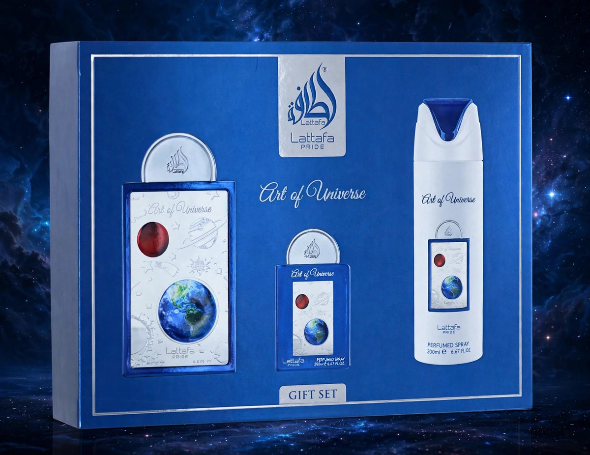 Lattafa Pride Art of Universe Unisex Gift Set – EDP 100ml + Mini EDP 20ml + Deodorant Spray 200ml