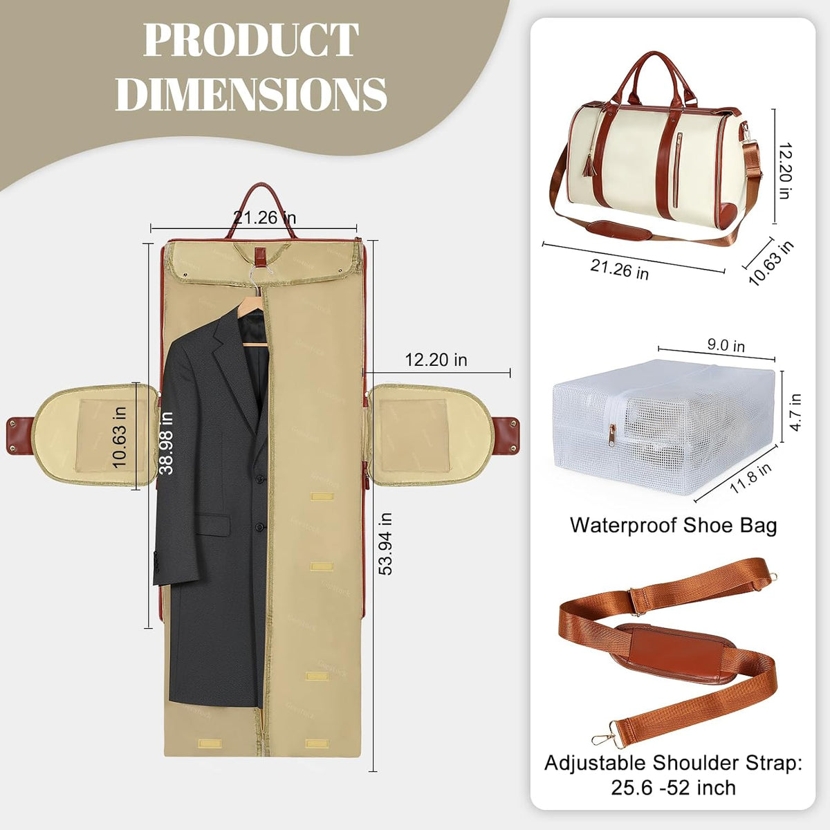 2-In-1 Convertible Garment Bags for Travel with Shoe Pouch, Beige