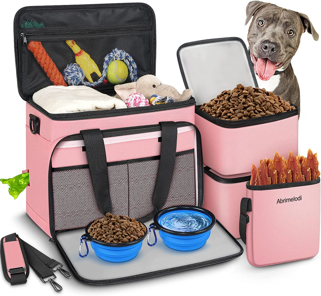 6 Set Dog Travel Bag, Large Pet Travel Kit for Supplies, Pink