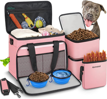 6 Set Dog Travel Bag, Large Pet Travel Kit for Supplies, Pink