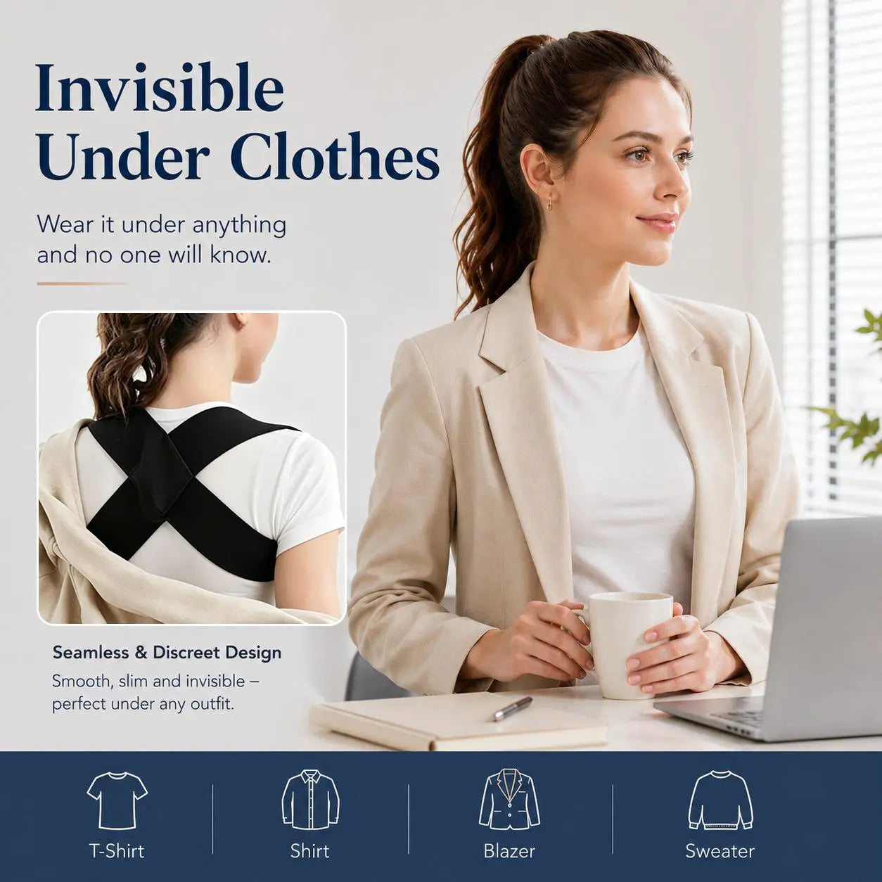 VKN Shoulder Straps - Posture Support Straps for Men & Women – Elastic Back Support, Straight Back Support, Use at Home or in Office (S-XXL)
