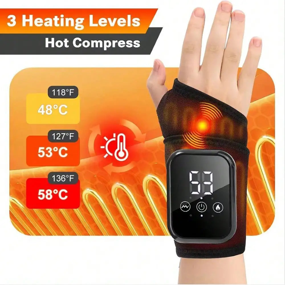 1Pc Rechargeable Wrist Heating Pad with Massage, 3 Temperature & 3 Vibration Levels Adjustable, for Wrist & Ankle Relaxation, Suitable for Home, Gift, Work, Travel, Left & Right Hand